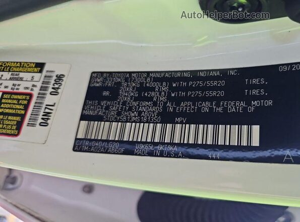 5TDCY5B13MS181350 2021 TOYOTA SEQUOIA  Trasero derecho