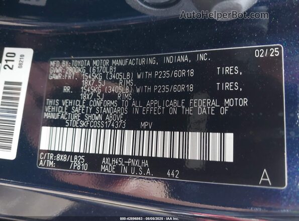 5TDESKFC0SS174373 2025 TOYOTA SIENNA Blue Շարժիչի բաժամունքի տեսք