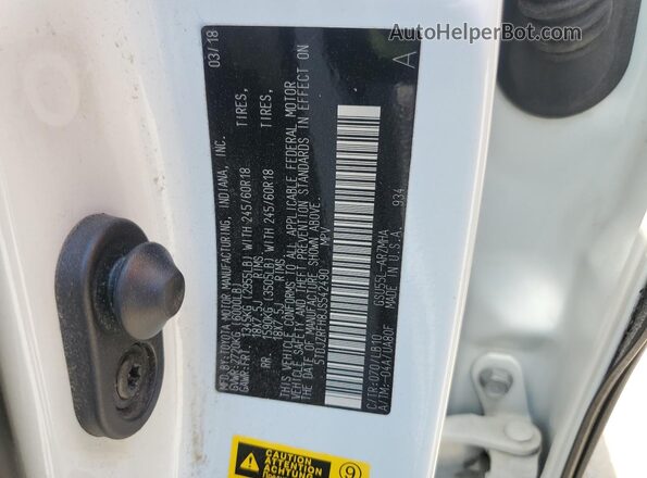 5TDJZRFH8JS542490 2018 TOYOTA HIGHLANDER White 