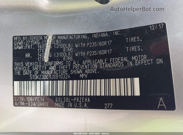 5TDKZ3DC1JS910324 2018 TOYOTA LE Silver 