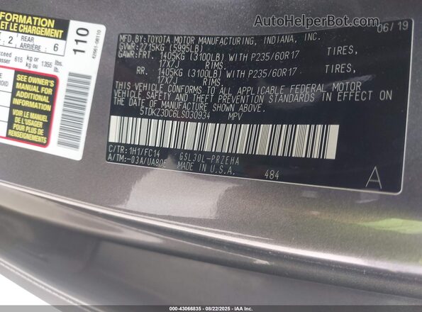 5TDKZ3DC6LS030934 2020 TOYOTA LE Gray Вид підкапотного простору