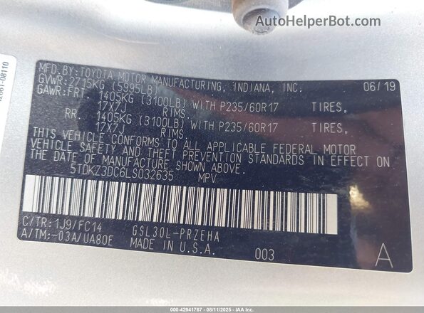 5TDKZ3DC6LS032635 2020 TOYOTA LE Silver Вид підкапотного простору