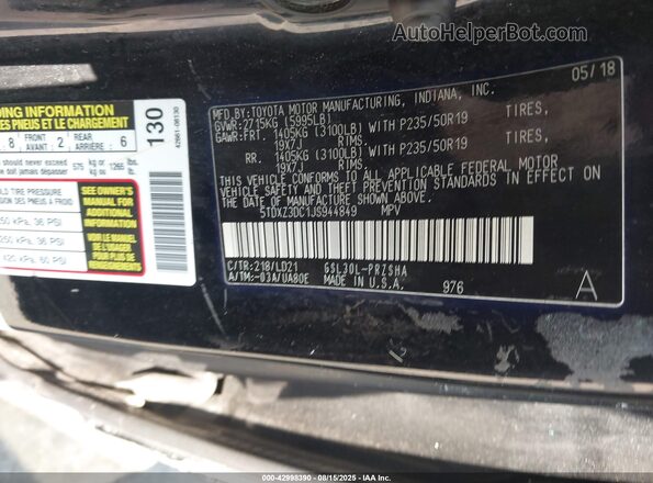 5TDXZ3DC1JS944849 2018 TOYOTA SIENNA Черный 