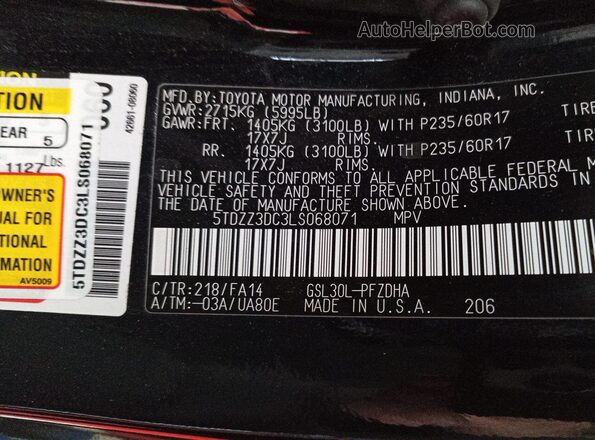 5TDZZ3DC3LS068071 2020 TOYOTA SIENNA  