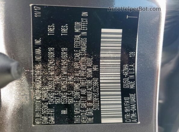 5TDZZRFH2JS239840 2018 TOYOTA LE Gray 