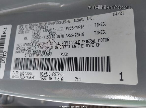 5TFEY5F10MX283895 2021 TOYOTA TUNDRA Gray Widok komory silnika