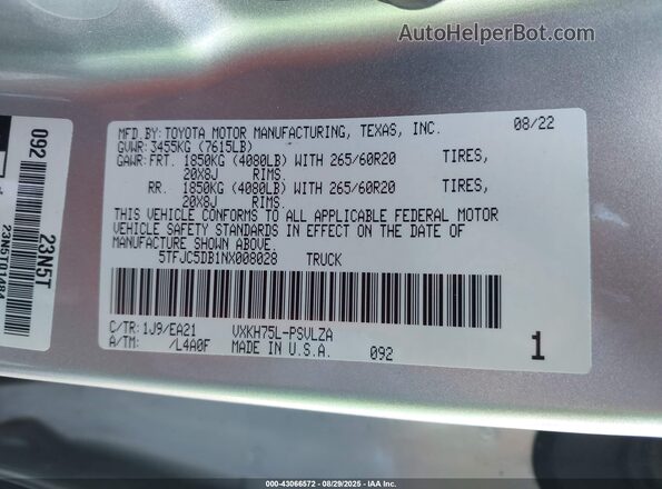 5TFJC5DB1NX008028 2022 TOYOTA LIMITED Silver 