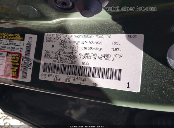 5TFJC5DB9NX012988 2022 TOYOTA LIMITED Green 