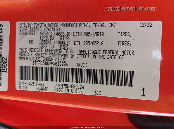 5TFPC5DB7PX018706 2023 TOYOTA TUNDRA HYBRID Оранжевый Вид подкапотного пространства