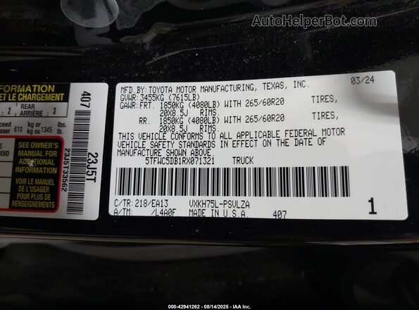 5TFWC5DB1RX071321 2024 TOYOTA LIMITED Black Engine compartment view