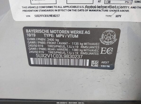5UX2V1C03L9B30237 2020 BMW X4 Silver Engine compartment view