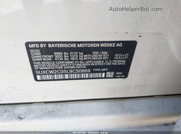 5UXCW2C05L9C50869 2020 BMW X7 White Widok komory silnika