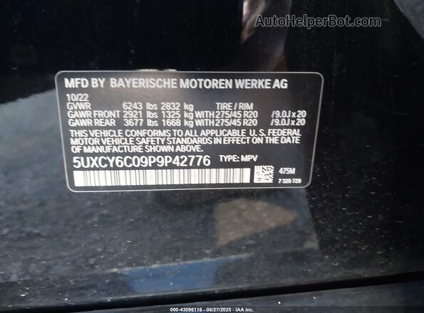 5UXCY6C09P9P42776 2023 BMW X6 Black Vista del compartimento del motor