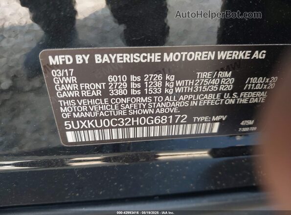 5UXKU0C32H0G68172 2017 BMW X6 Черный Вид подкапотного пространства