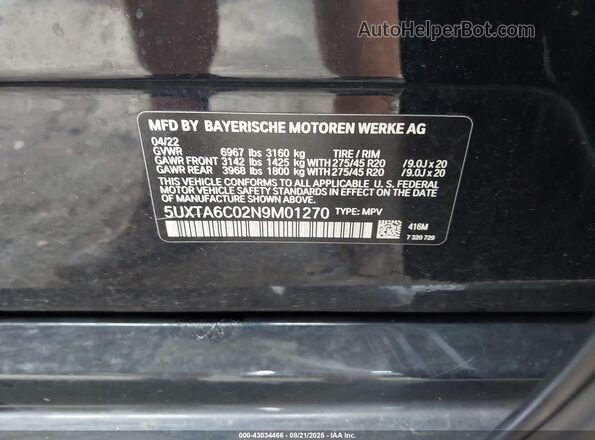 5UXTA6C02N9M01270 2022 BMW X5 Black Vista del compartimento del motor