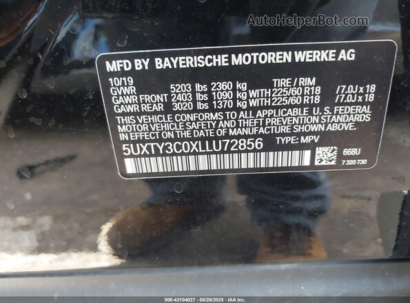 5UXTY3C0XLLU72856 2020 BMW X3 Black Вид підкапотного простору