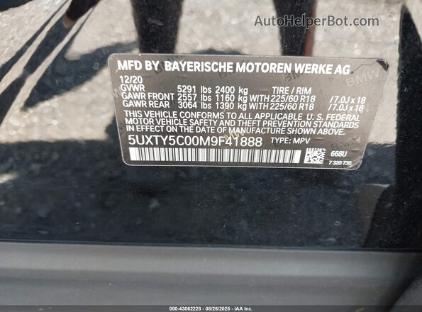 5UXTY5C00M9F41888 2021 BMW X3 Black ძრავის განყოფილების ხედი