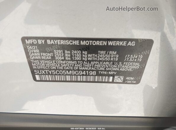 5UXTY5C05M9G94198 2021 BMW X3 Silver ძრავის განყოფილების ხედი