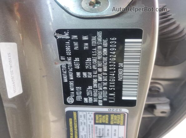 5XXGU4L33JG249036 2018 KIA OPTIMA Серый 