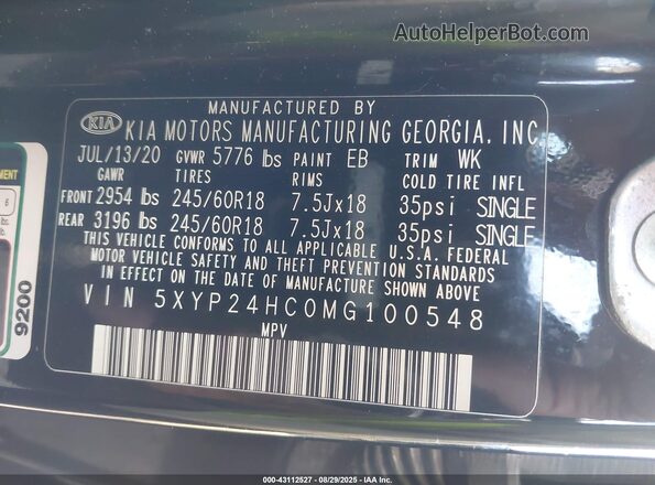 5XYP24HC0MG100548 2021 KIA TELLURIDE Black Widok komory silnika