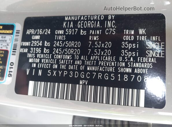 5XYP3DGC7RG518708 2024 KIA TELLURIDE Gray 
