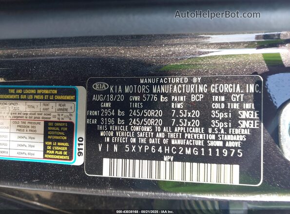 5XYP64HC2MG111975 2021 KIA TELLURIDE Black Widok komory silnika