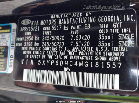 5XYP6DHC4MG181557 2021 KIA TELLURIDE Black Շարժիչի բաժամունքի տեսք