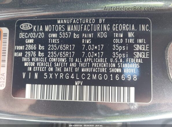 5XYRG4LC2MG016698 2021 KIA SORENTO Серый Вид подкапотного пространства