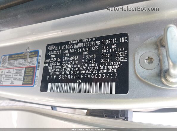 5XYRHDLF7MG030717 2021 KIA SORENTO Silver ძრავის განყოფილების ხედი