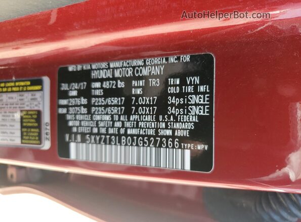 5XYZT3LB0JG527366 2018 HYUNDAI SANTA Burgundy 