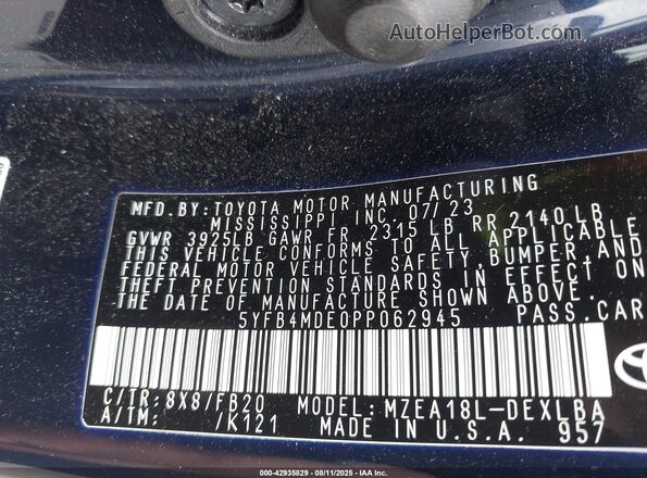 5YFB4MDE0PP062945 2023 TOYOTA LL Dark Blue ძრავის განყოფილების ხედი