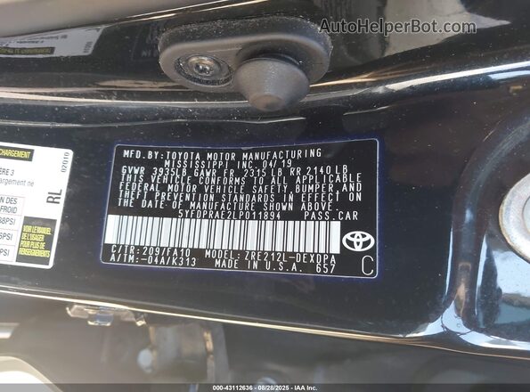 5YFDPRAE2LP011894 2020 TOYOTA LL Black Widok komory silnika