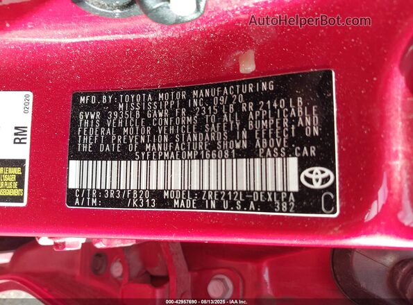 5YFEPMAE0MP166081 2021 TOYOTA LL Red Vista del compartimento del motor