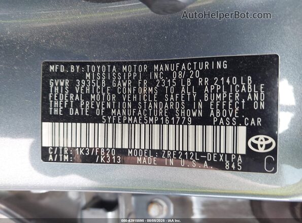 5YFEPMAE5MP161779 2021 TOYOTA LL Blue Engine compartment view