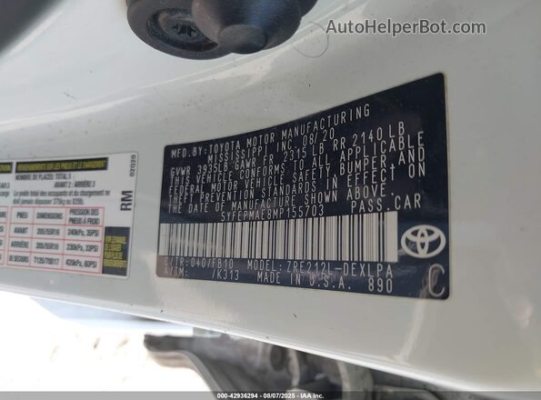 5YFEPMAE8MP155703 2021 TOYOTA LL White Engine compartment view