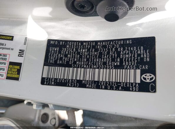 5YFEPMAE9MP202995 2021 TOYOTA LL White Շարժիչի բաժամունքի տեսք