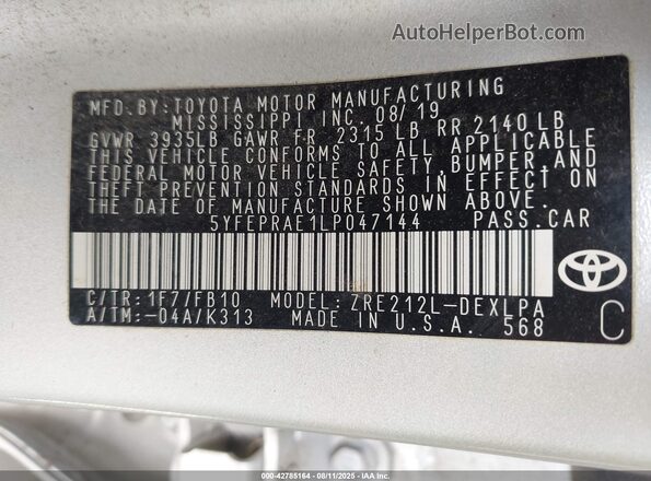 5YFEPRAE1LP047144 2020 TOYOTA LL Silver Вид підкапотного простору