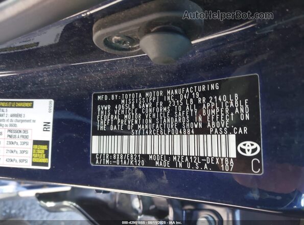 5YFT4RCE6LP004884 2020 TOYOTA LL Blue Շարժիչի բաժամունքի տեսք