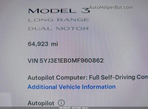 5YJ3E1EB0MF960862 2021 TESLA MODEL 3 Gray Հետևի տեսք