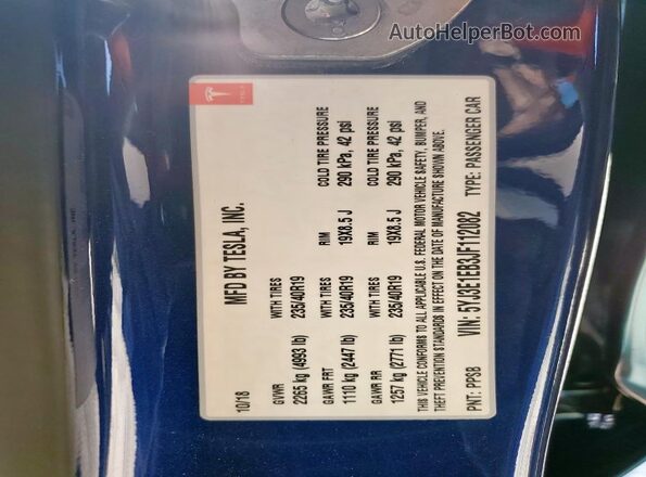 5YJ3E1EB3JF112082 2018 TESLA MODEL Blue 