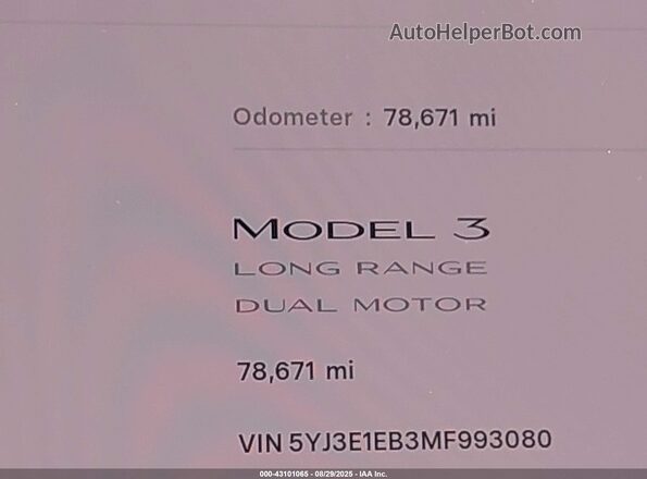 5YJ3E1EB3MF993080 2021 TESLA MODEL 3 White 