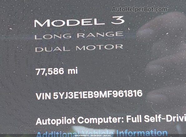 5YJ3E1EB9MF961816 2021 TESLA MODEL 3 Black 
