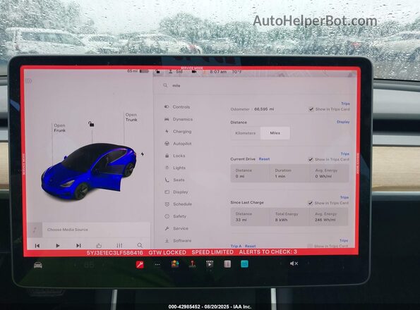 5YJ3E1EC3LF586416 2020 TESLA MODEL 3 Red Widok tylnych siedzeń