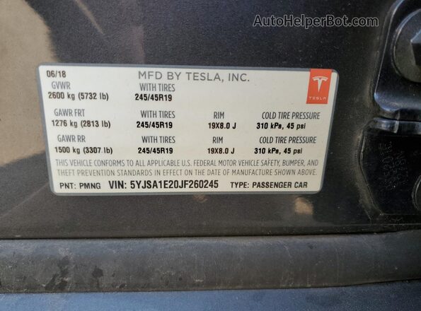 5YJSA1E20JF260245 2018 TESLA MODEL Gray 