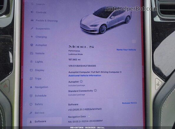 5YJSA1E44LF364385 2020 TESLA MODEL S Белый Вид задних сидений