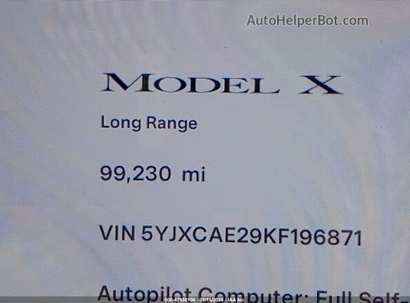 5YJXCAE29KF196871 2019 TESLA MODEL X Синий Вид задних сидений