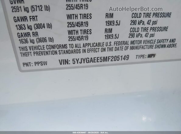 5YJYGAEE5MF205149 2021 TESLA MODEL Y White Engine compartment view