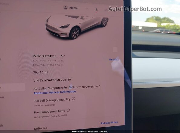5YJYGAEE5MF205149 2021 TESLA MODEL Y White 