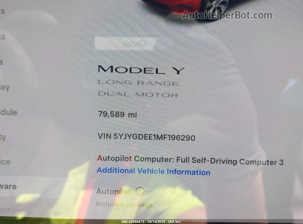 5YJYGDEE1MF196290 2021 TESLA MODEL Y Red 