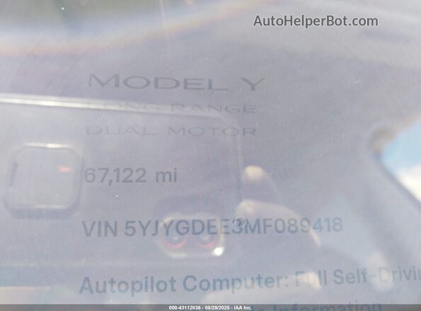 5YJYGDEE3MF089418 2021 TESLA MODEL Y Black Rear seats view